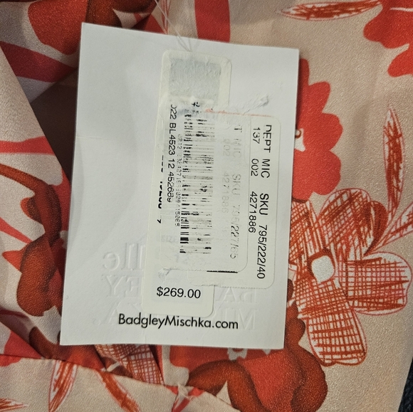 Badgley Mischka Floral Print Sweetheart Neck Sleeveless Lined Satin Midi Dress - Picture 15 of 16